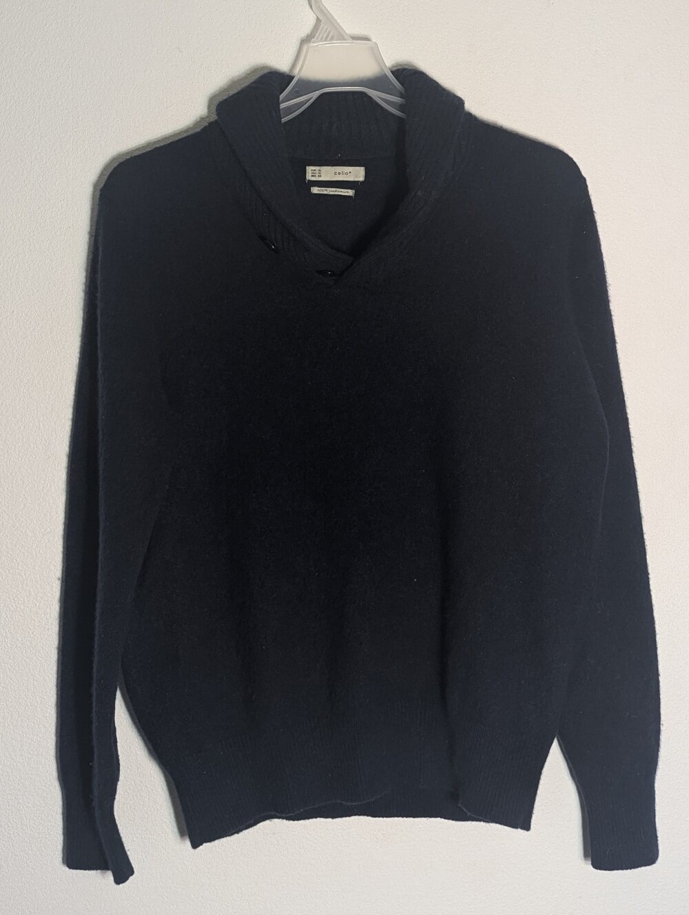 Celio Mens 100% Cashmere Sweater Shawl Neck Quiet Luxury Rogers Cosby Navy XL